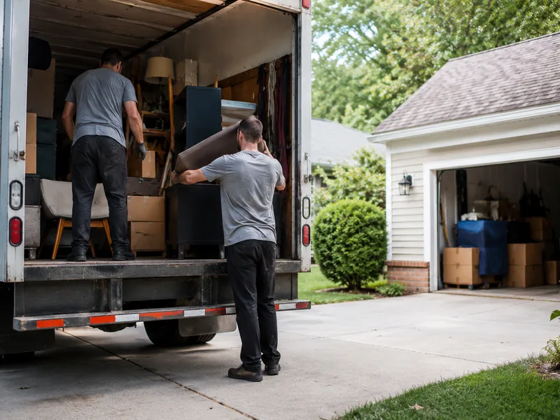 Apex Junk Removal Pros team hauling items from a garage cleanout