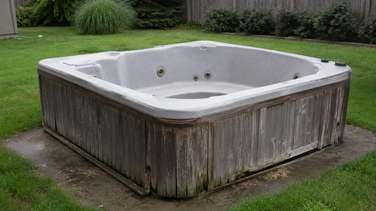 Old hot tub being removed from a backyard in Wake County, NC
