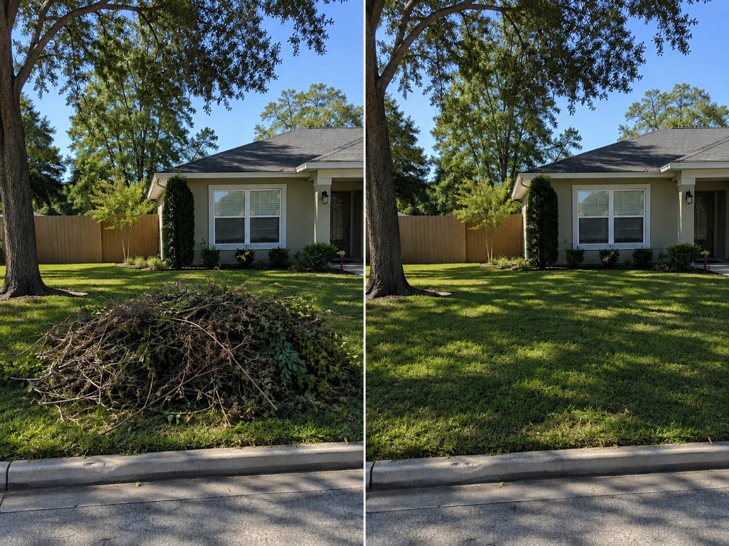 Yard waste removal before and after in Apex, NC