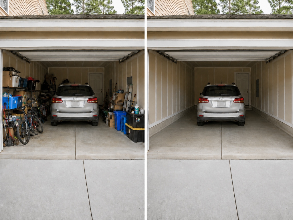 Car Garage Cleanout before and after in Apex, NC