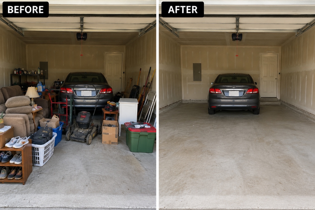 Full sectional and furniture removal before and after in Apex, NC